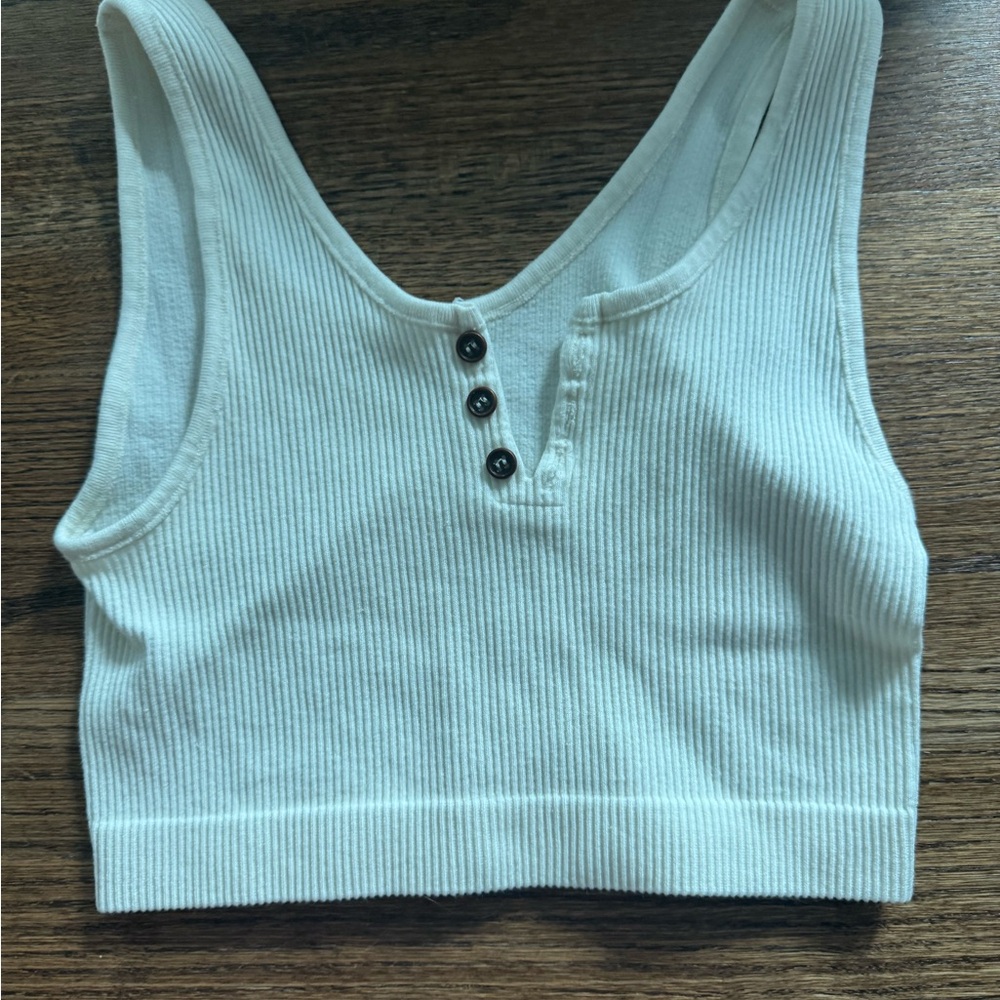 White Ribbed Button-Front Women's Top